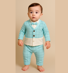 Adorable 3-Piece Baby Outfit Set with Waistcoat & Bow Tie | Interlock Fineies Fabric - Azlan Mall