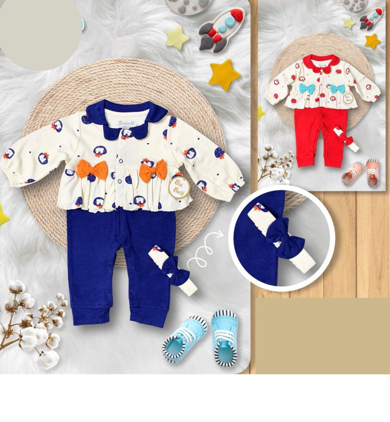 Baby Girl Red Cream & Blue Cream 2-Piece Set - Azlan Mall
