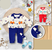 Baby Girl Red Cream & Blue Cream 2-Piece Set - Azlan Mall