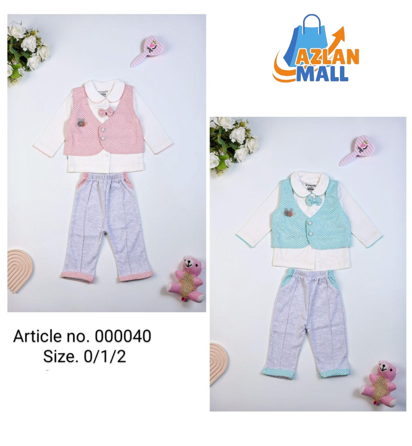 Soft Cotton Baby Outfit Set | Azlan Mall | Size 0/1/2 - Azlan Mall