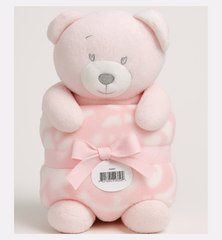 Soft Pink Teddy Bear with blanket – Baby Gift Set - Azlan Mall