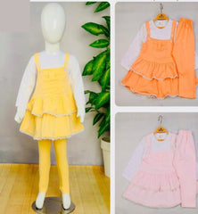 Baby Girl PC Lycra Jersey Dress Set – Yellow Pinafore with Leggings - Azlan Mall