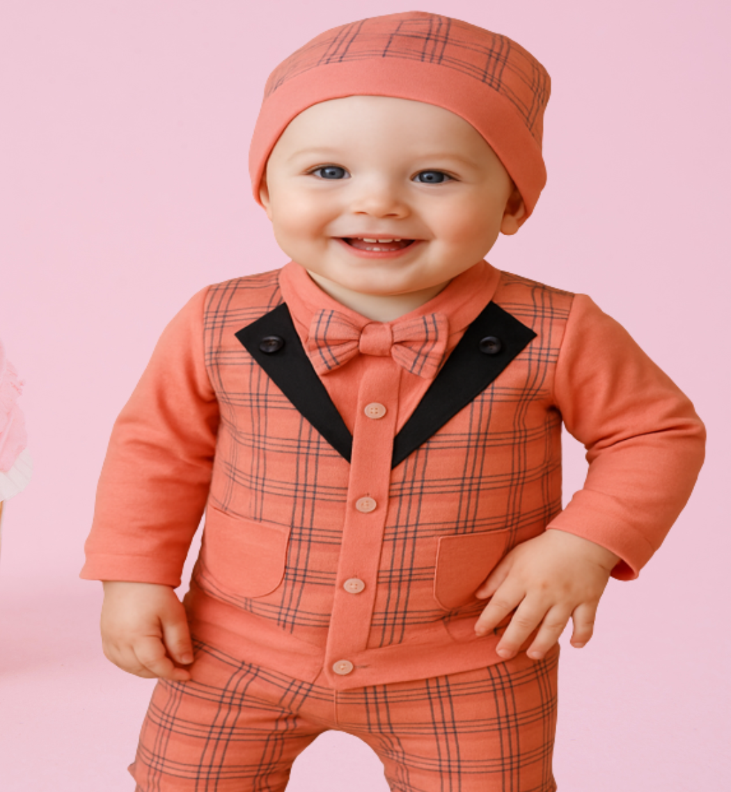 Coral Tux Romper – Size 0 (Newborn) - Azlan Mall