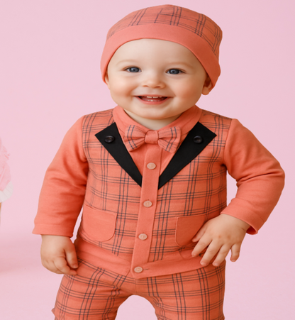 Coral Tux Romper – Size 0 (Newborn) - Azlan Mall