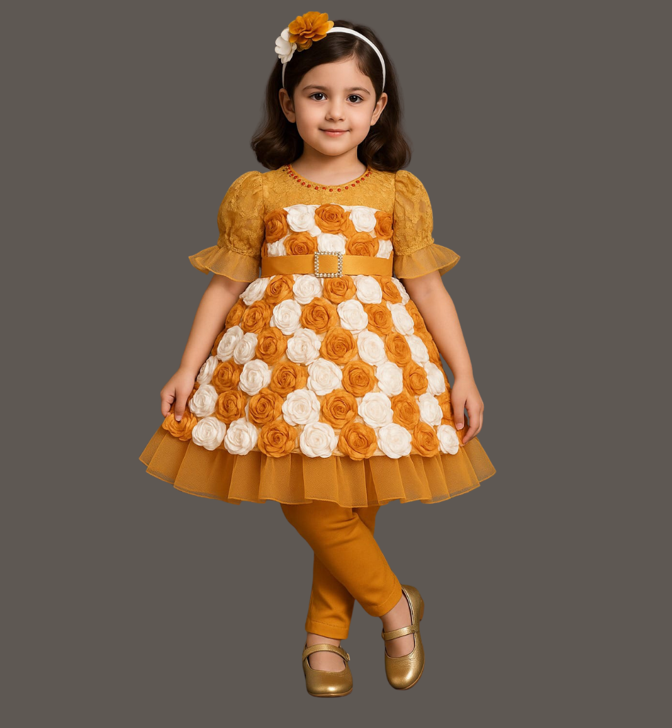 Mustard and White Floral Party Dress for Girls – Sizes 18/22 - Azlan Mall
