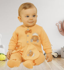 Zero Size Soft Peach Baby Romper Set with Cap – Carriage Embroidery & Bow Details - Azlan Mall