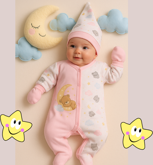 Fancy Newborn Romper Set with Cap & Mittens | Azlan Mall | - Azlan Mall